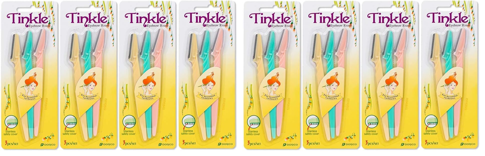 Tinkle Dermaplaning Tool 12ct, Dermaplane Razor for Women, Safe and Easy Peach Fuzz Remover, Eyebrow Trimmer with Protective Cover (4 Packs of 3)